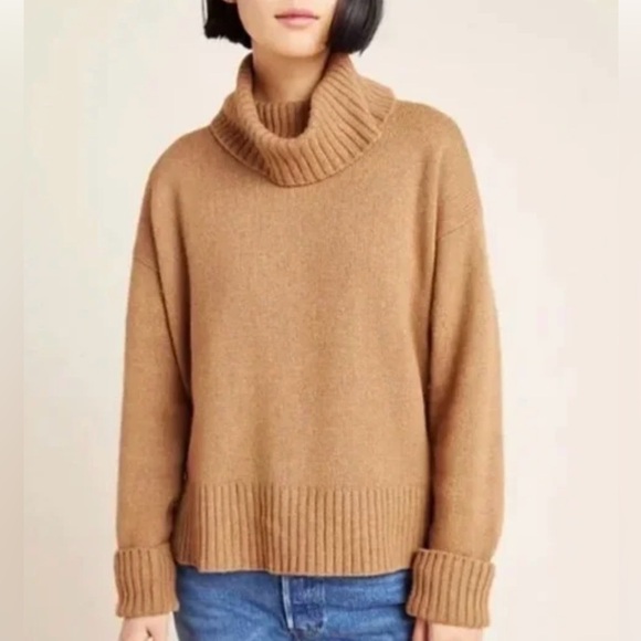 Anthropologie Blair Wool Blend Turtleneck Color Camel Size S Will Fit Medium - Picture 2 of 8